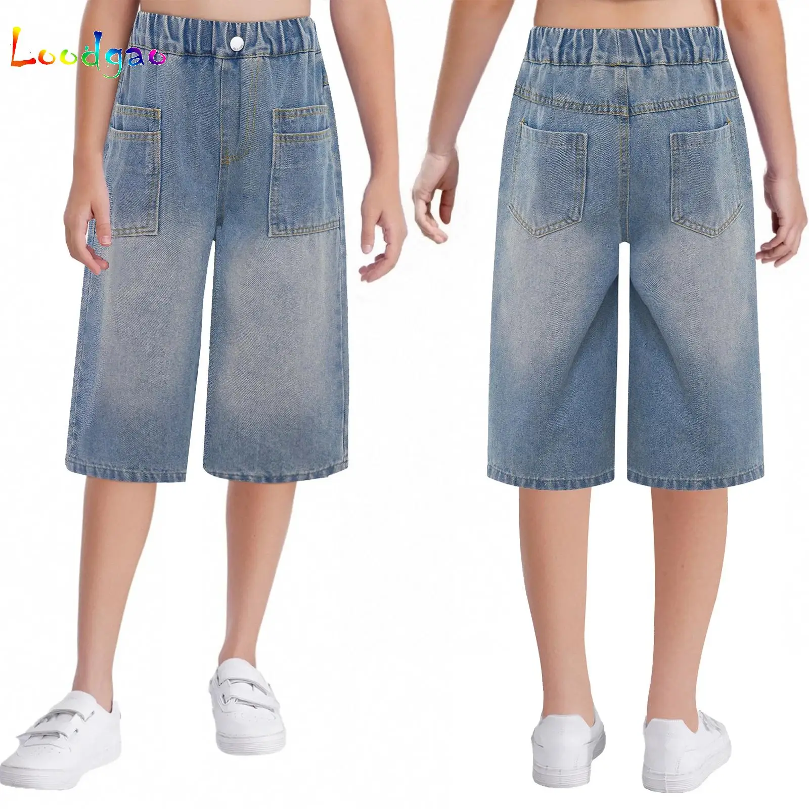 Kids Girls Fashion Jeans Elastic Waistband Wide-Leg Denim Cropped Pants Summer Casual Sports Shorts 5-15 Years Old
Kids Girls Fashion Jeans Elastic Waistband Wide-Leg Denim Cropped Pants Summer Casual Sports Shorts 5-15 Years Old