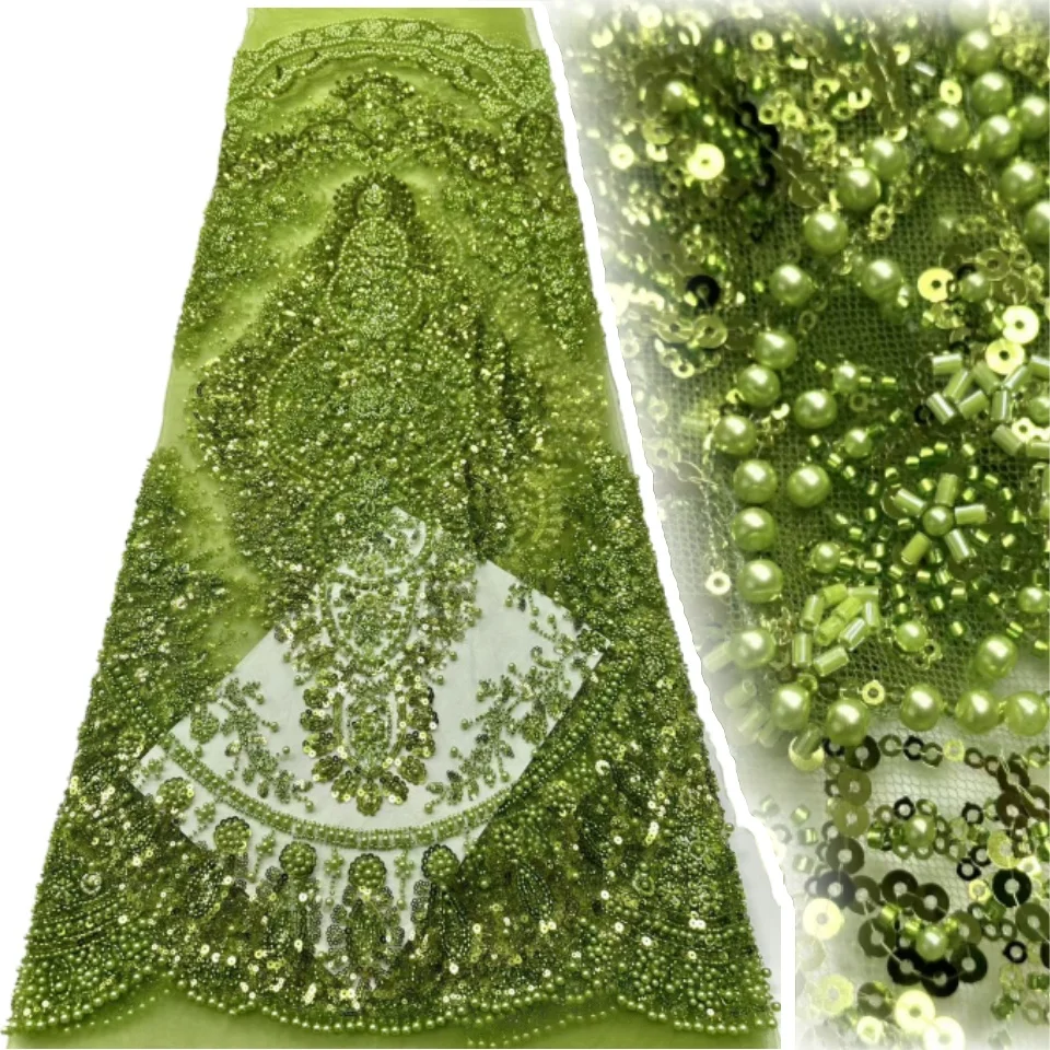 Luxury African Heavy Bead White Lace Fabric High Quality 5 Yards Nigerian Pearl Embroidered Mesh Material with Sequins CC1339
Luxury African Heavy Bead White Lace Fabric High Quality 5 Yards Nigerian Pearl Embroidered Mesh Material with Sequins CC1339