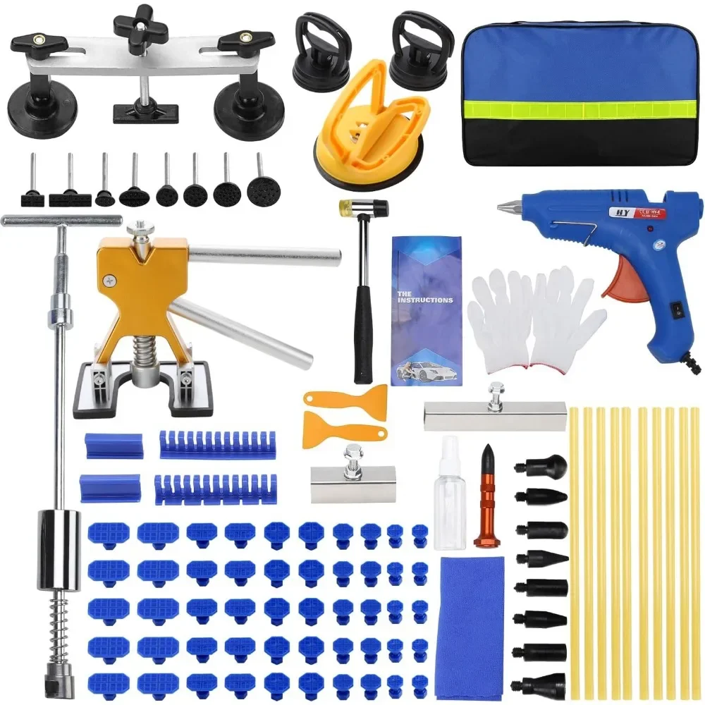 97 Piece Paint Safe Dent Removal Set with Lifter Slide Hammer Bridge Puller Suction Cup and Glue Gun
97 Piece Paint Safe Dent Removal Set with Lifter Slide Hammer Bridge Puller Suction Cup and Glue Gun