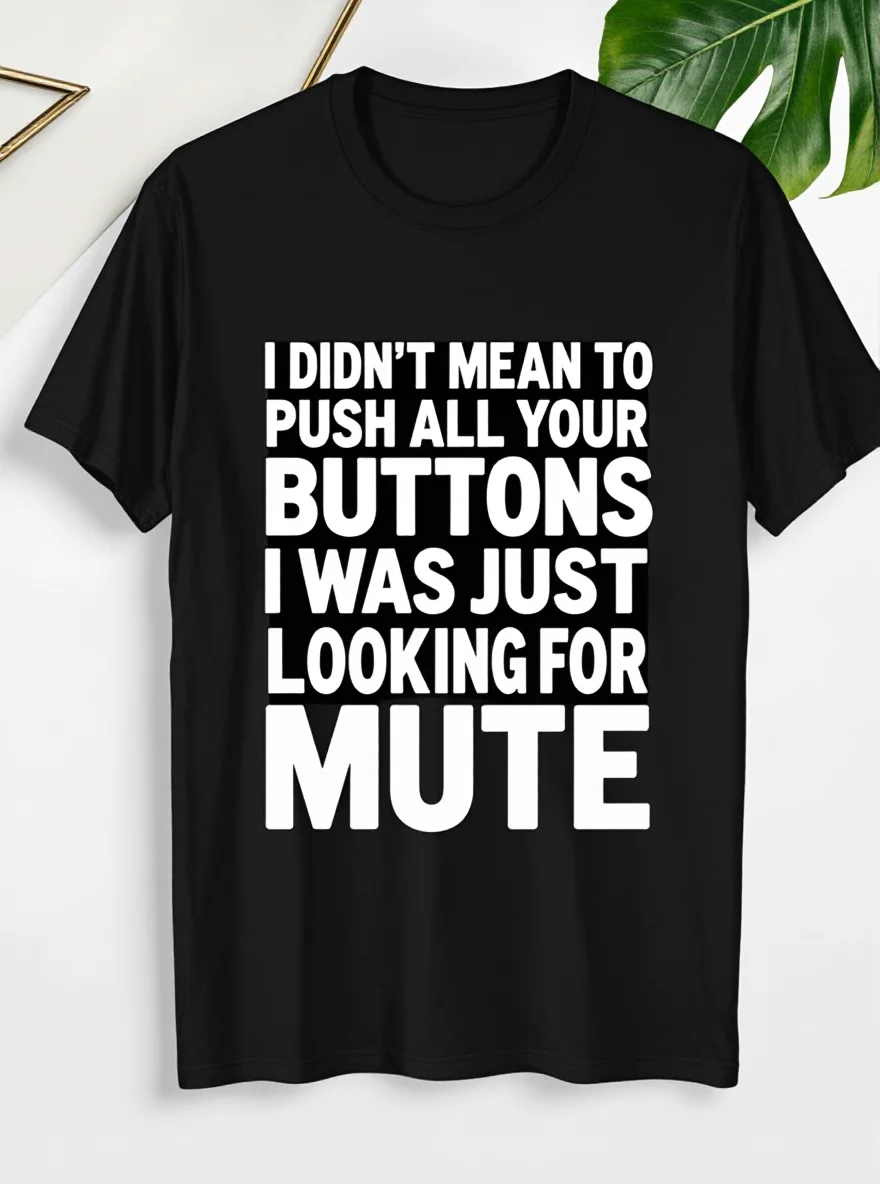 Мужская футболка «I Didn't Push Your Buttons» — белая всесезонная повседневная футболка с рисунком на пуговицах
Мужская футболка «I Didn't Push Your Buttons» — белая всесезонная повседневная футболка с рисунком на пуговицах