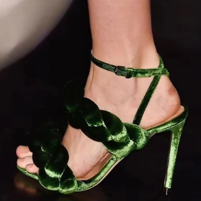 Green Velvet Twisted Rope Women Sandals Cut-out Peep Toe Ankle Strap Stiletto High-heel Gladiator Sandals Women Banquet Shoes
Green Velvet Twisted Rope Women Sandals Cut-out Peep Toe Ankle Strap Stiletto High-heel Gladiator Sandals Women Banquet Shoes