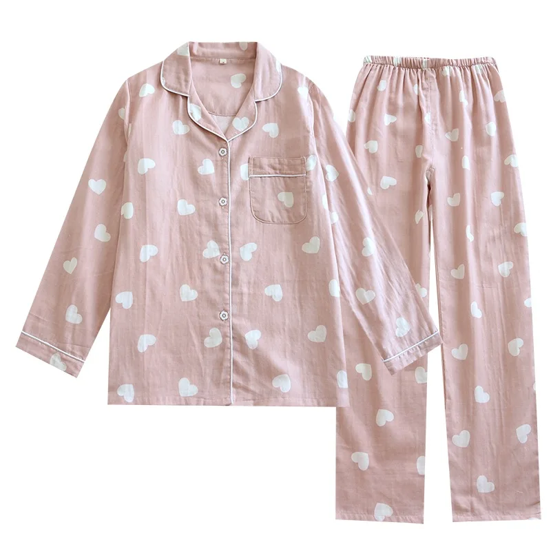 Spring and Summer Thin Double-layer Cotton Gauze Pajamas Women's Long-sleeved Cardigan Large Size Fattened Love Peach Breathable
Spring and Summer Thin Double-layer Cotton Gauze Pajamas Women's Long-sleeved Cardigan Large Size Fattened Love Peach Breathable