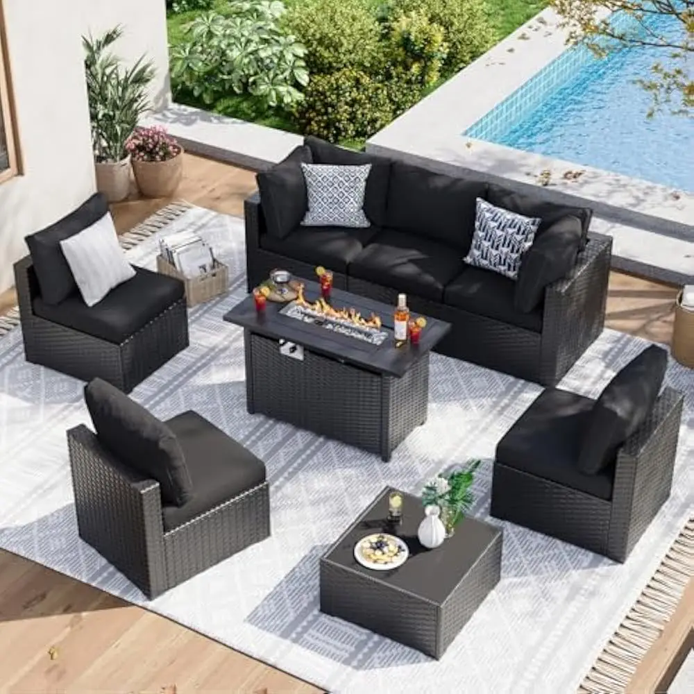 8 Piece Garden Sofas, w/44” Fire Pit Table Patio Sectional Sofa Set Outdoor Seating Furniture w/Thickened Cushion,Garden Sofa
8 Piece Garden Sofas, w/44” Fire Pit Table Patio Sectional Sofa Set Outdoor Seating Furniture w/Thickened Cushion,Garden Sofa