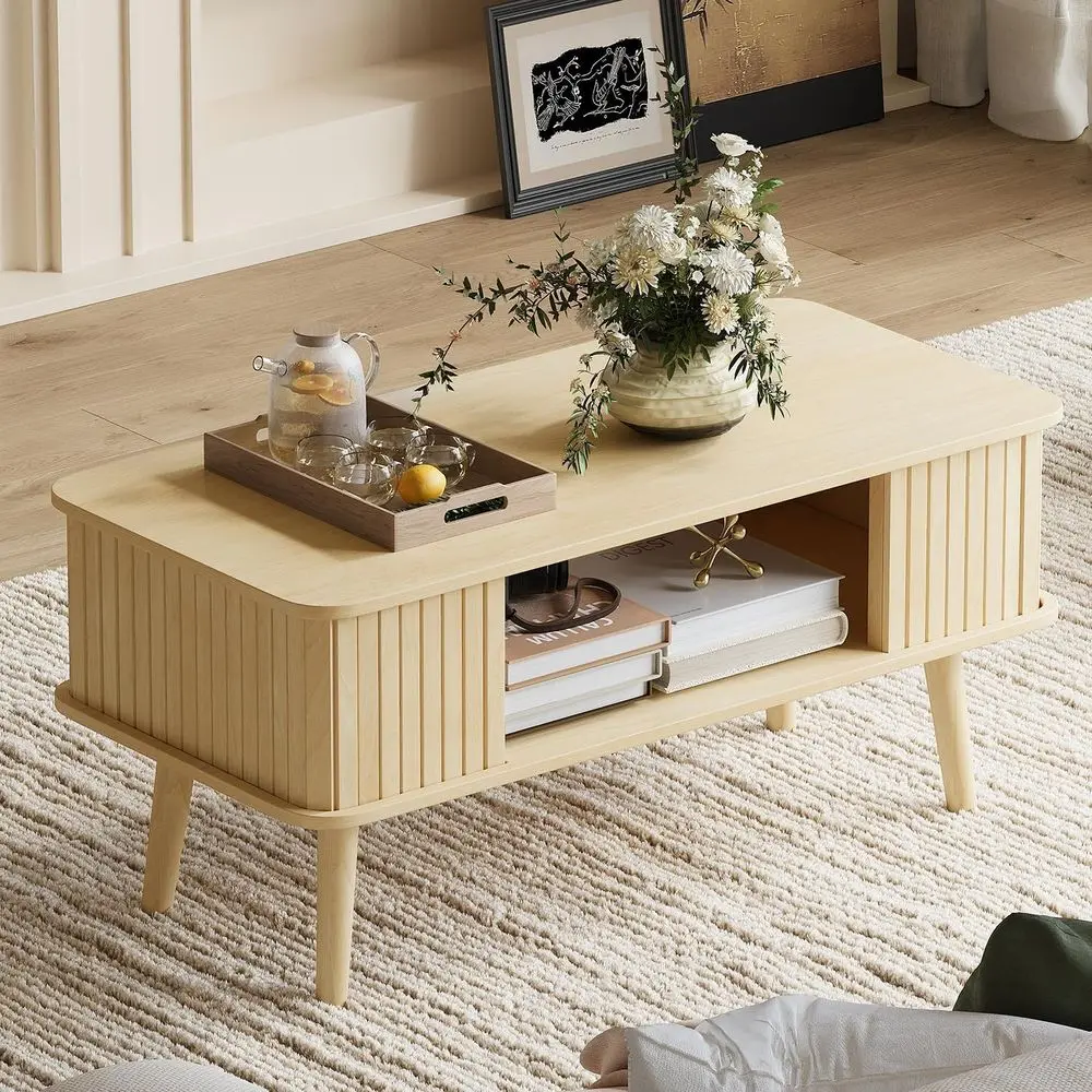 Natural Wood Coffee Table with Storage and Rounded Edges for Living Room, Easy Assembly
Natural Wood Coffee Table with Storage and Rounded Edges for Living Room, Easy Assembly