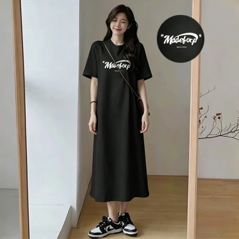Summer Women Loose T-Shirt Dress Casual Letter Print Short Sleeve Long Maxi Dress Black O-Neck Streetwear Sundress
Summer Women Loose T-Shirt Dress Casual Letter Print Short Sleeve Long Maxi Dress Black O-Neck Streetwear Sundress