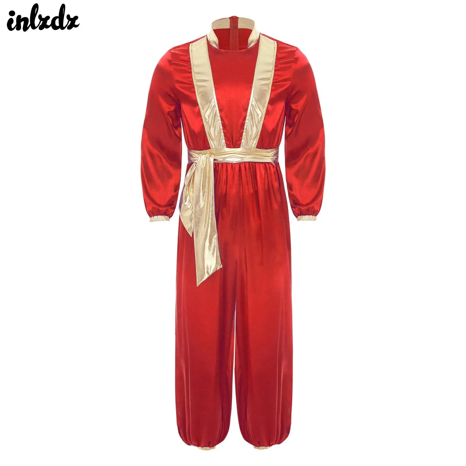 Mens Shiny Metallic Arabian Costume Arabian Prince Fairy Tale Cosplay Halloween Outfits Long Sleeves Back Zipper Gold Clubwear
Mens Shiny Metallic Arabian Costume Arabian Prince Fairy Tale Cosplay Halloween Outfits Long Sleeves Back Zipper Gold Clubwear