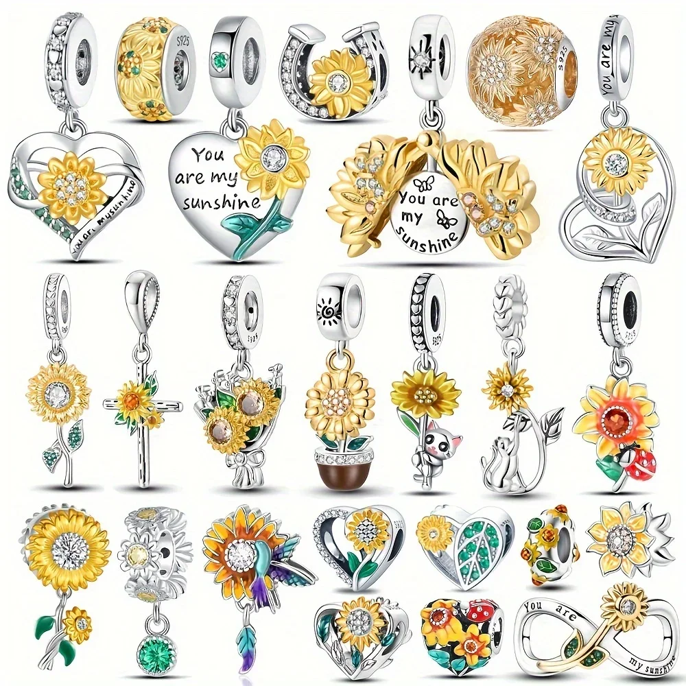 925 Sterling Silver Fashion Golden Sunflowers Heart Charms Rural Style Beads Fit Original Bracelets Luxury Party DIY Jewelry
925 Sterling Silver Fashion Golden Sunflowers Heart Charms Rural Style Beads Fit Original Bracelets Luxury Party DIY Jewelry