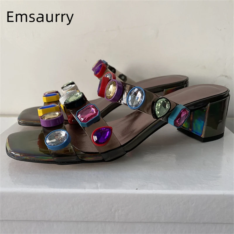 Colorful Rhinestone Narrow Band Sandals Women PVC Transparent Slingbacks Med Heel Slim Summer Mules
Colorful Rhinestone Narrow Band Sandals Women PVC Transparent Slingbacks Med Heel Slim Summer Mules
