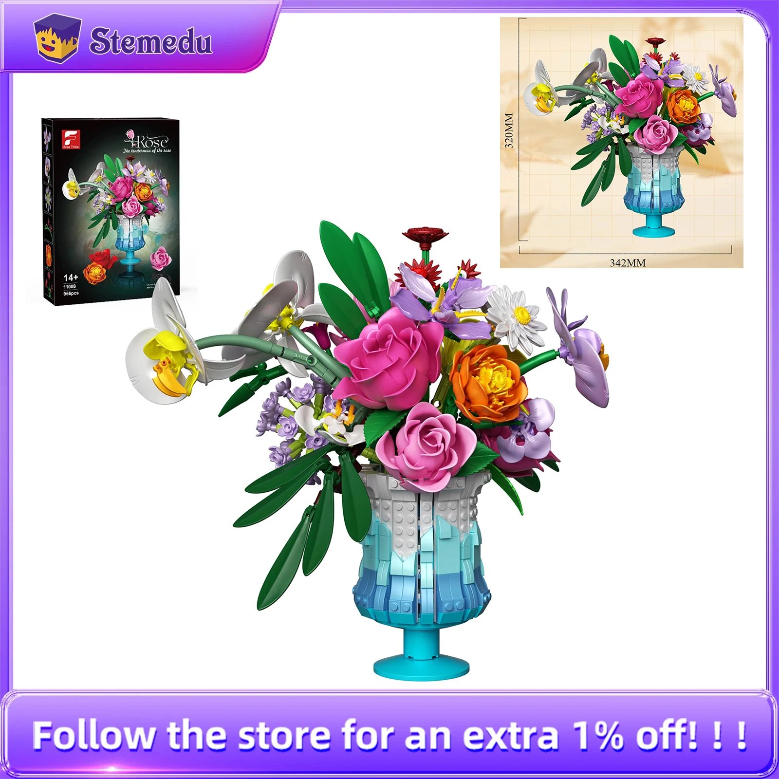 956PCS Potted Plants Flower Bouquet with Vase Small Building Blocks Simulation Flowers Home Decor Girl DIY Toy Romatic Rose Gift
956PCS Potted Plants Flower Bouquet with Vase Small Building Blocks Simulation Flowers Home Decor Girl DIY Toy Romatic Rose Gift