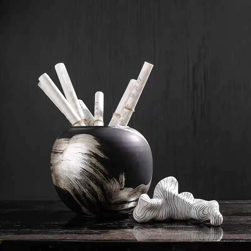 New Chinese black ink vase model room hotel bookcase coffee table desktop entrance
New Chinese black ink vase model room hotel bookcase coffee table desktop entrance