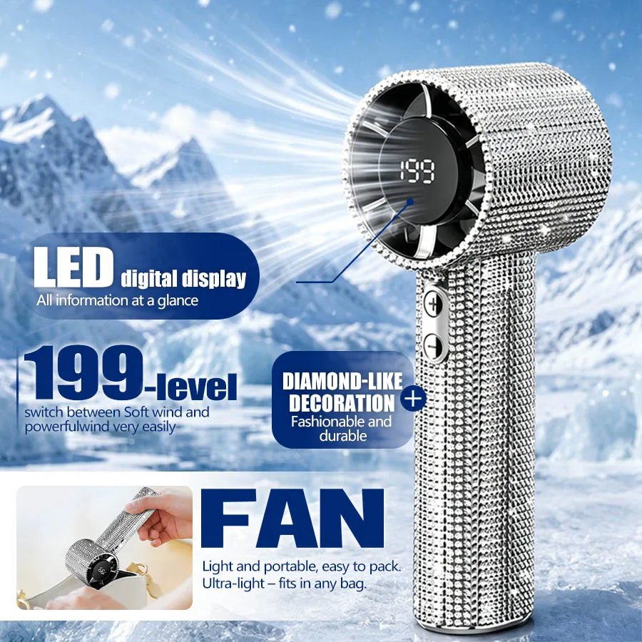 2026 New 199-Speed Portable Handheld Fan with Sparkling Imitation Diamonds & LED Display, USB Rechargeable Mini Fan for Outdoor
2026 New 199-Speed Portable Handheld Fan with Sparkling Imitation Diamonds & LED Display, USB Rechargeable Mini Fan for Outdoor