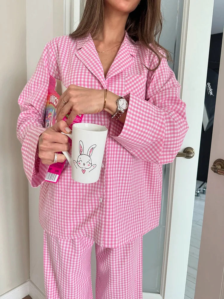 Plaid Long Sleeve Pants Sleepwear Two-Piece Set Women's Outdoor Wear Home Clothes Cotton Comfortable Autumn Winter Pyjamas
Plaid Long Sleeve Pants Sleepwear Two-Piece Set Women's Outdoor Wear Home Clothes Cotton Comfortable Autumn Winter Pyjamas