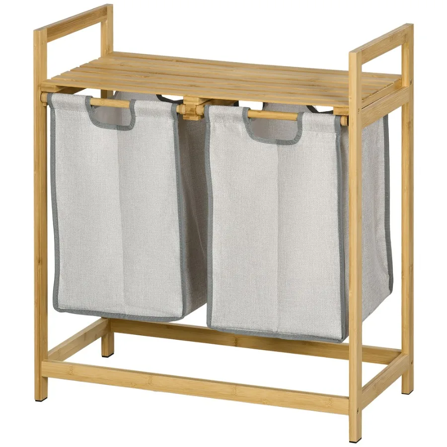 HOMCOM Bamboo Laundry Basket Double Laundry Hamper with Shelf 2 PullOut and Removable Bags Natural Wood and Dark Gray
HOMCOM Bamboo Laundry Basket Double Laundry Hamper with Shelf 2 PullOut and Removable Bags Natural Wood and Dark Gray