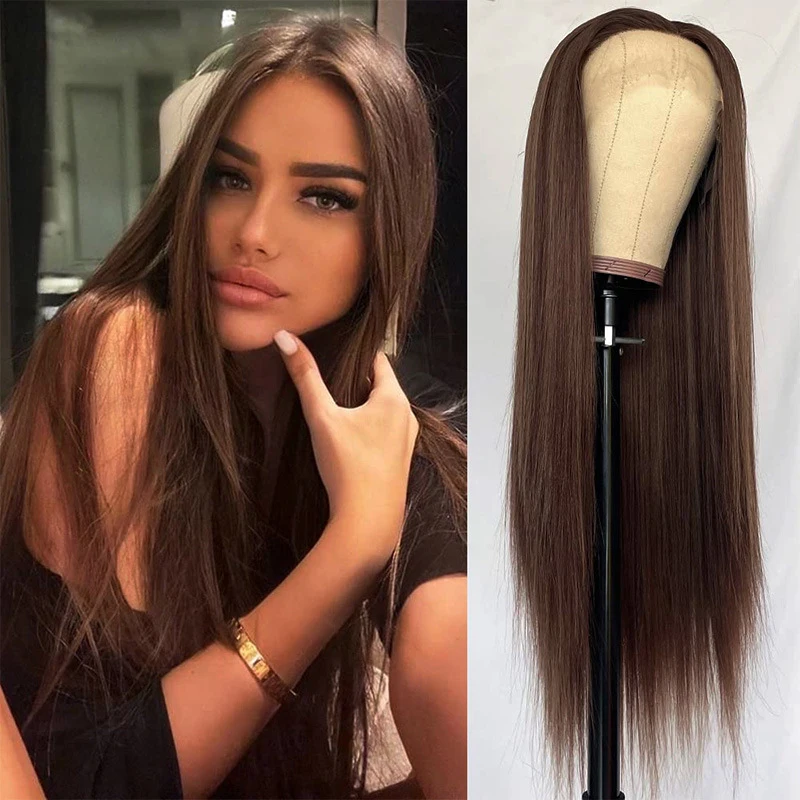 European and American fashion for women, 13*4 lace front , brown long straight synthetic hair wig
European and American fashion for women, 13*4 lace front , brown long straight synthetic hair wig