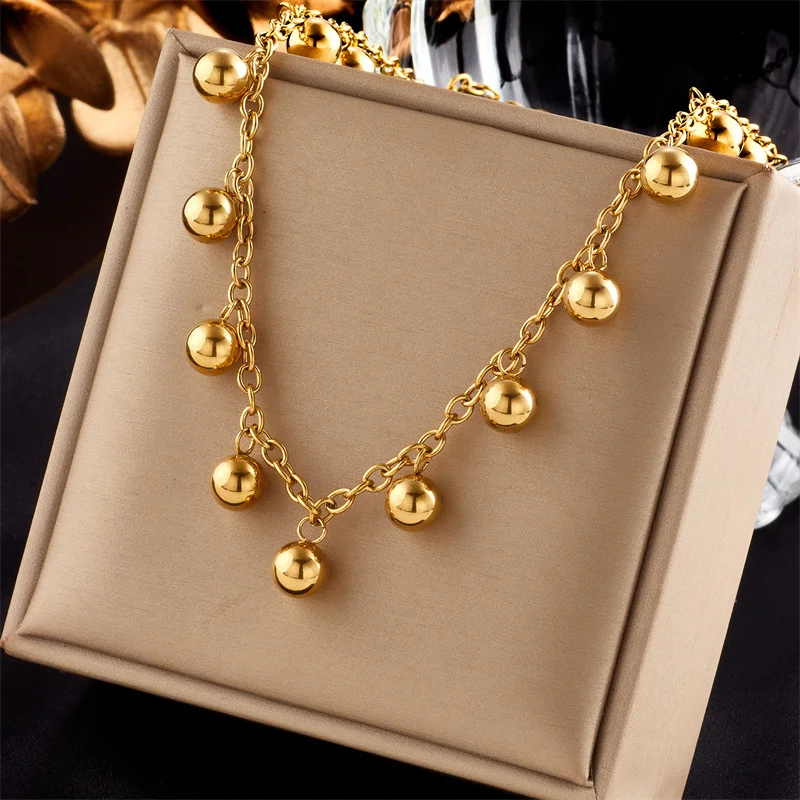 18K Gold Plated 316L Stainless Steel Ball Drop Choker Necklace with Paperclip Chain for Women
18K Gold Plated 316L Stainless Steel Ball Drop Choker Necklace with Paperclip Chain for Women