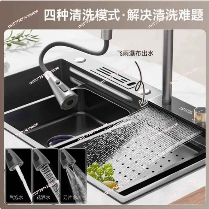 Stainless Steel Waterfall Kitchen Sink With Knife Holder Cup Wash Embossed Extra Large Single Sink Farmhouse Washbasin
Stainless Steel Waterfall Kitchen Sink With Knife Holder Cup Wash Embossed Extra Large Single Sink Farmhouse Washbasin