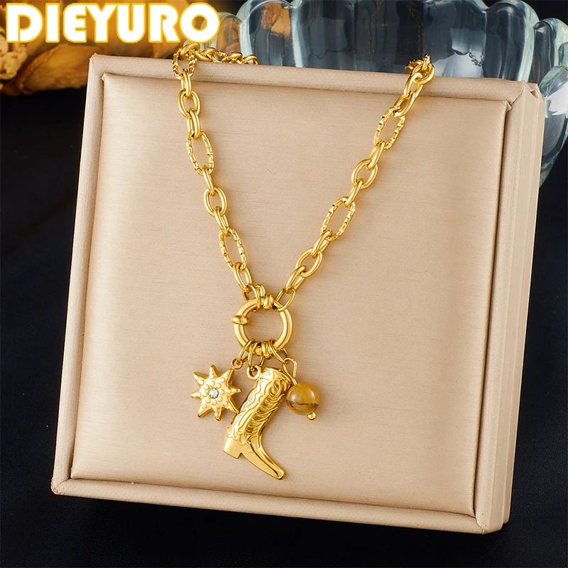 DIEYURO 316L Stainless Steel Golden Boot Imitation Star Zircon Necklace Lady New Fashion Waterproof Neck Chain Jewelry Gift
DIEYURO 316L Stainless Steel Golden Boot Imitation Star Zircon Necklace Lady New Fashion Waterproof Neck Chain Jewelry Gift