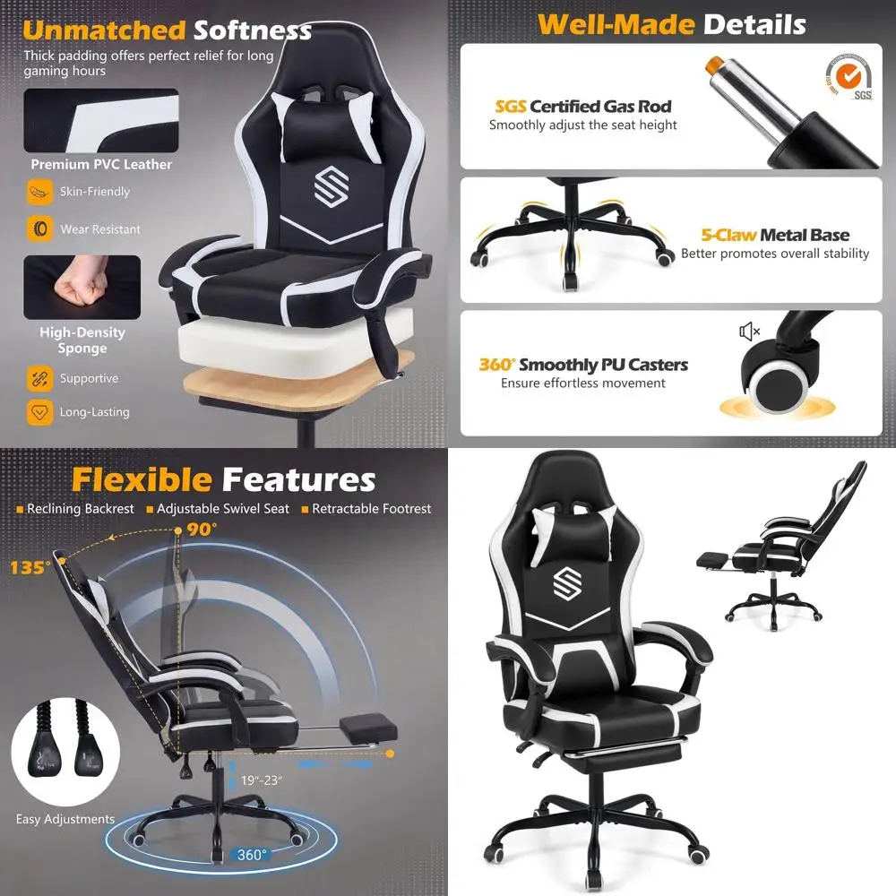 Ergonomic Gaming Chair with Height Adjustment, Lumbar Support, Reclining Backrest, and Footrest (Black)
Ergonomic Gaming Chair with Height Adjustment, Lumbar Support, Reclining Backrest, and Footrest (Black)