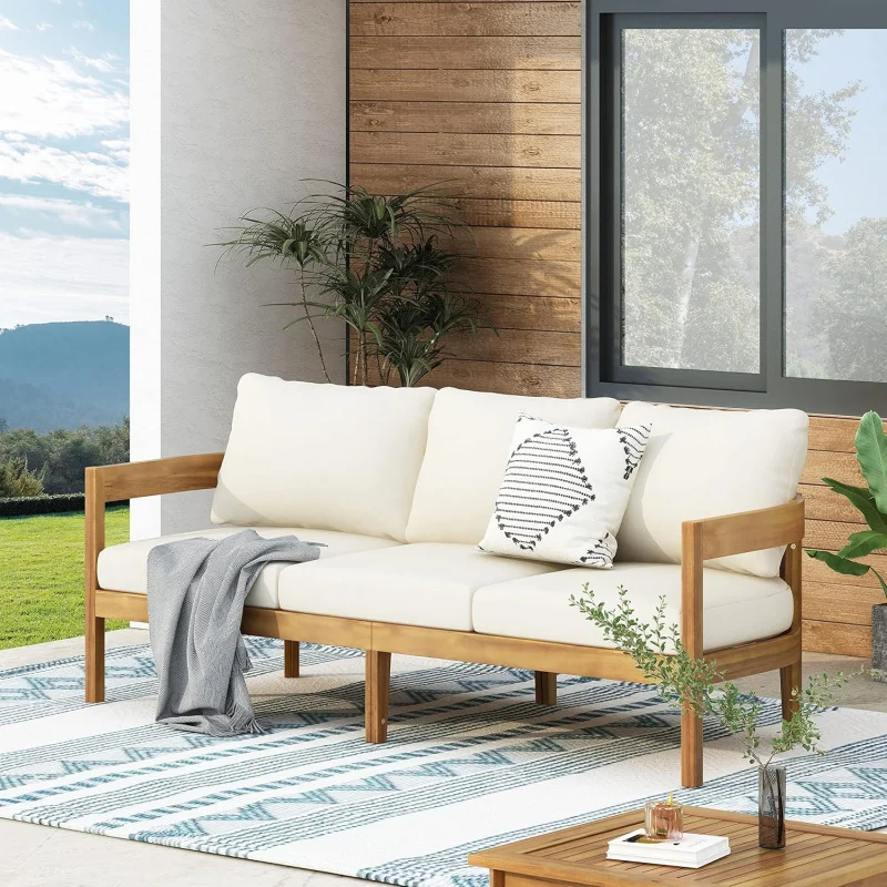3-Seater Outdoor Acacia Wood Sofa with Cushions, Teak & Beige Padding Patio Garden Deck
3-Seater Outdoor Acacia Wood Sofa with Cushions, Teak & Beige Padding Patio Garden Deck