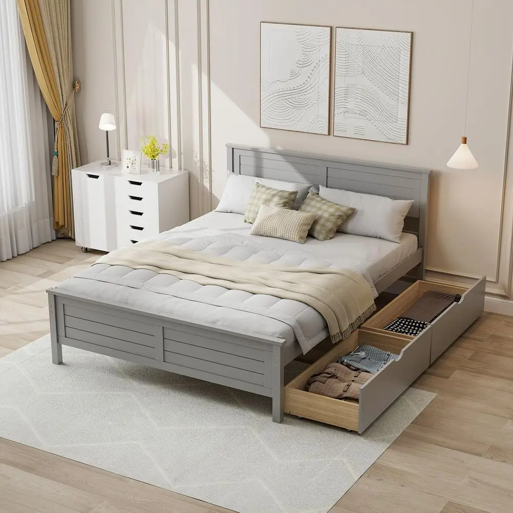 Wood Full Size Bed Frame with 2 Storage Drawers, Solid Wood Platform Bed with Headboard, Wooden Slats Mattress Foundation, No S
Wood Full Size Bed Frame with 2 Storage Drawers, Solid Wood Platform Bed with Headboard, Wooden Slats Mattress Foundation, No S