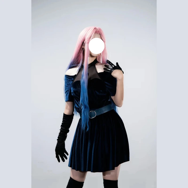 Anime Alien Stage Mizi Cosplay Costume Gothic Dark Navy Velvet Off Shoulder Halter Dress Belt Long Gloves for Halloween Party
Anime Alien Stage Mizi Cosplay Costume Gothic Dark Navy Velvet Off Shoulder Halter Dress Belt Long Gloves for Halloween Party