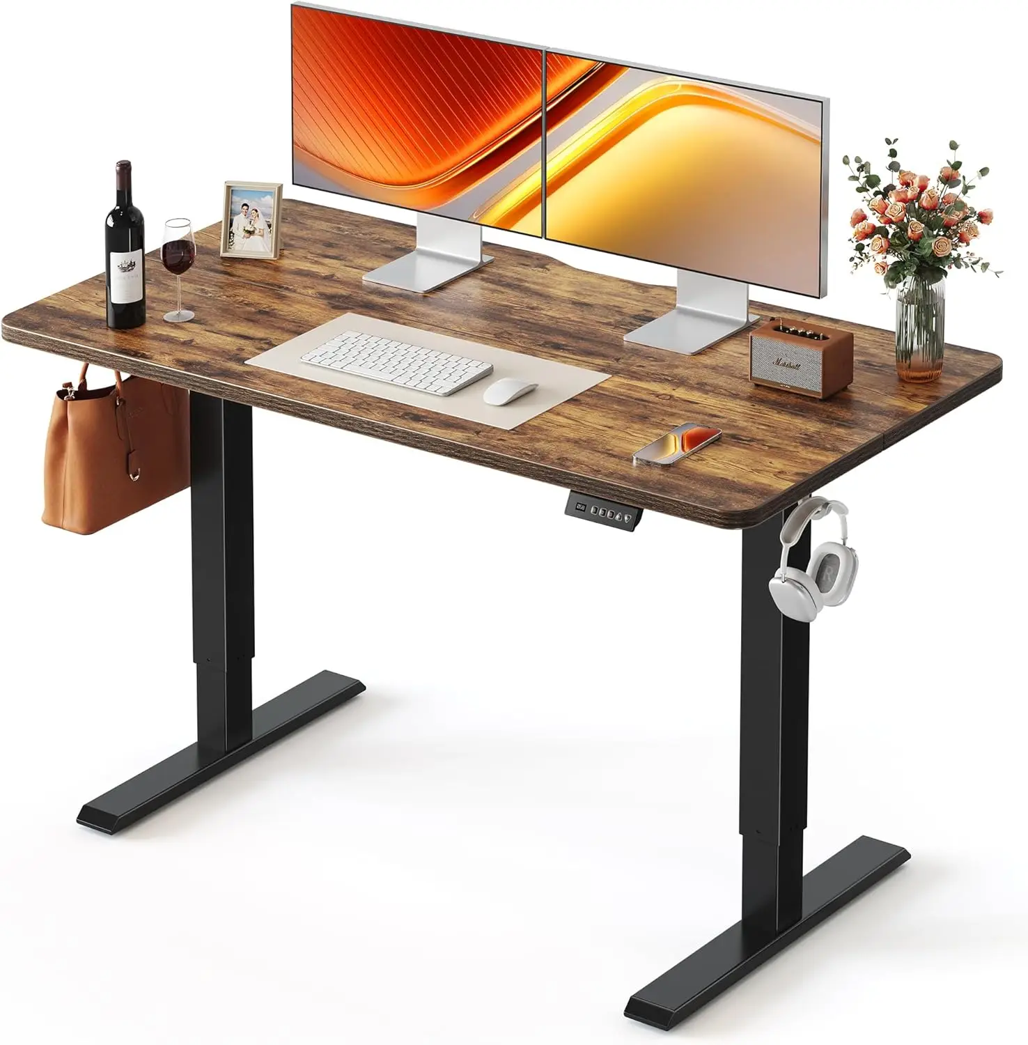 48x24 Inch Electric Standing Desk, Height Adjustable Sit Stand Desk with Splice Board, Black Frame/Rustic Brown Top
48x24 Inch Electric Standing Desk, Height Adjustable Sit Stand Desk with Splice Board, Black Frame/Rustic Brown Top