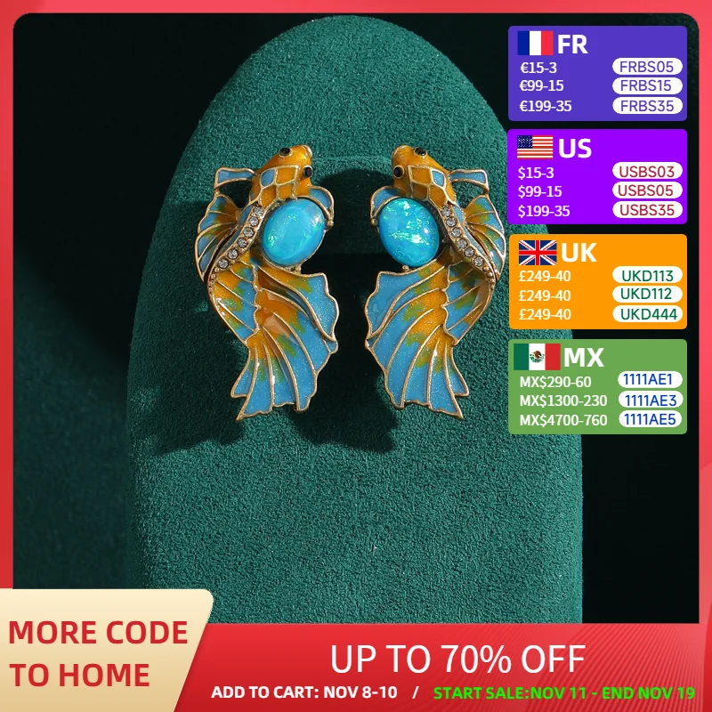 Vintage Enamel Goldfish Blue Natural Stone Stud Earrings for Woman Jewelry Antique Accessories Gold Color Korean Fashion New
Vintage Enamel Goldfish Blue Natural Stone Stud Earrings for Woman Jewelry Antique Accessories Gold Color Korean Fashion New