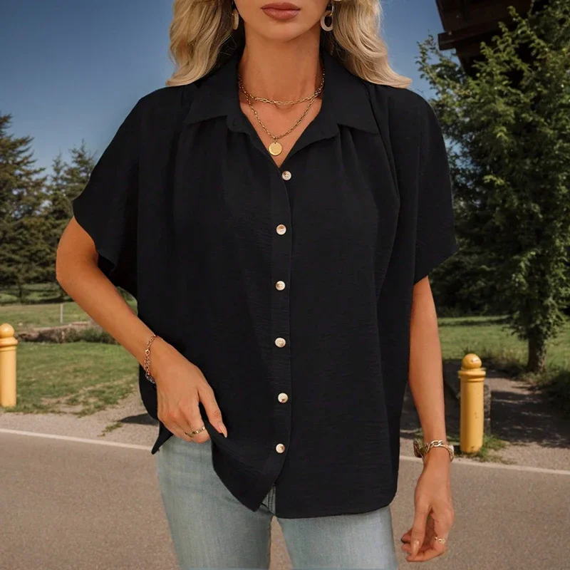 Office Lady Comm Blouse Casual Loose Color Spelling Turn Down Collar Single-breasted Short Sleeve Open Slit Cardigan For Women
Office Lady Comm Blouse Casual Loose Color Spelling Turn Down Collar Single-breasted Short Sleeve Open Slit Cardigan For Women