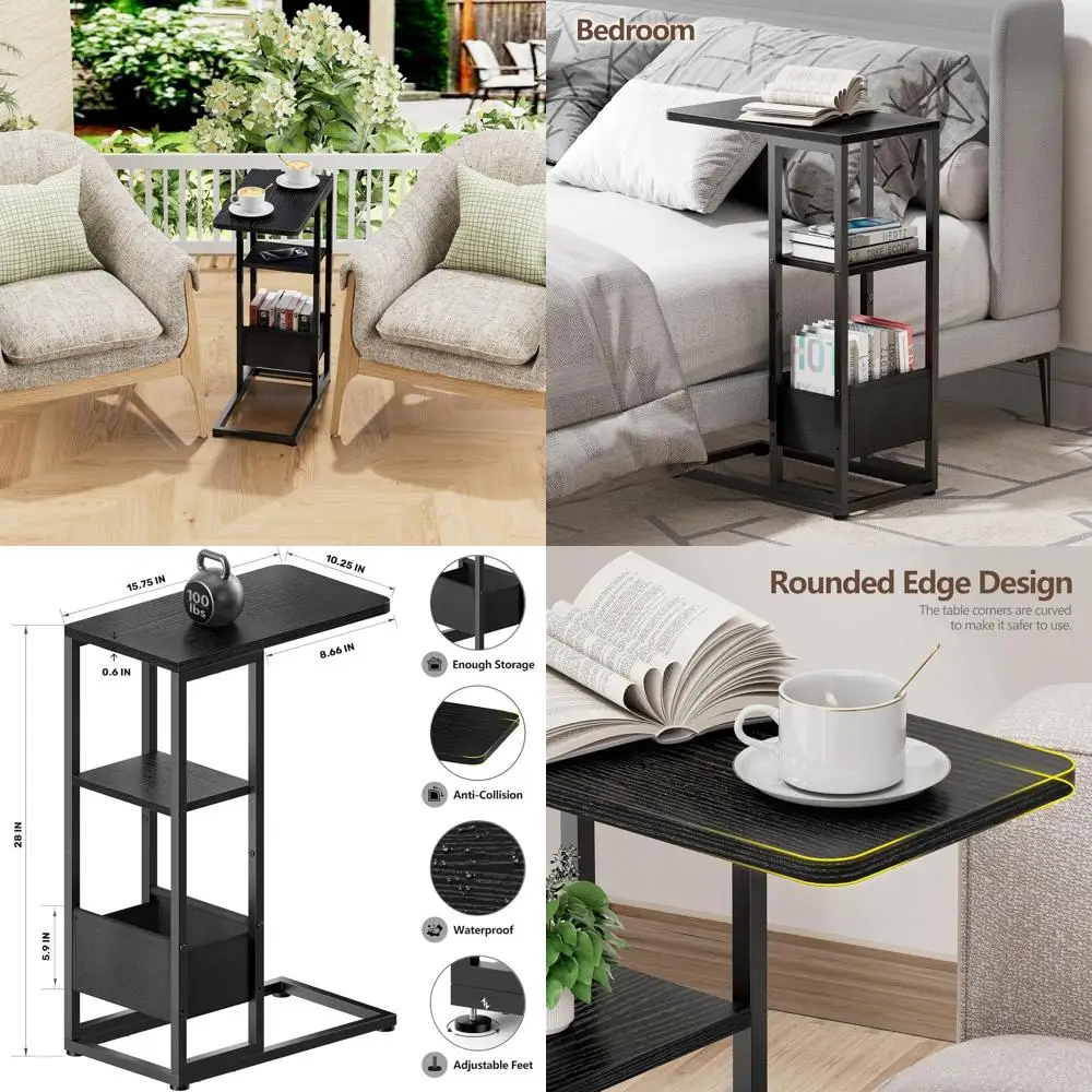 Компактный C-образный приставной столик с ящиком для хранения дивана, кресла и дивана черного цвета
Компактный C-образный приставной столик с ящиком для хранения дивана, кресла и дивана черного цвета