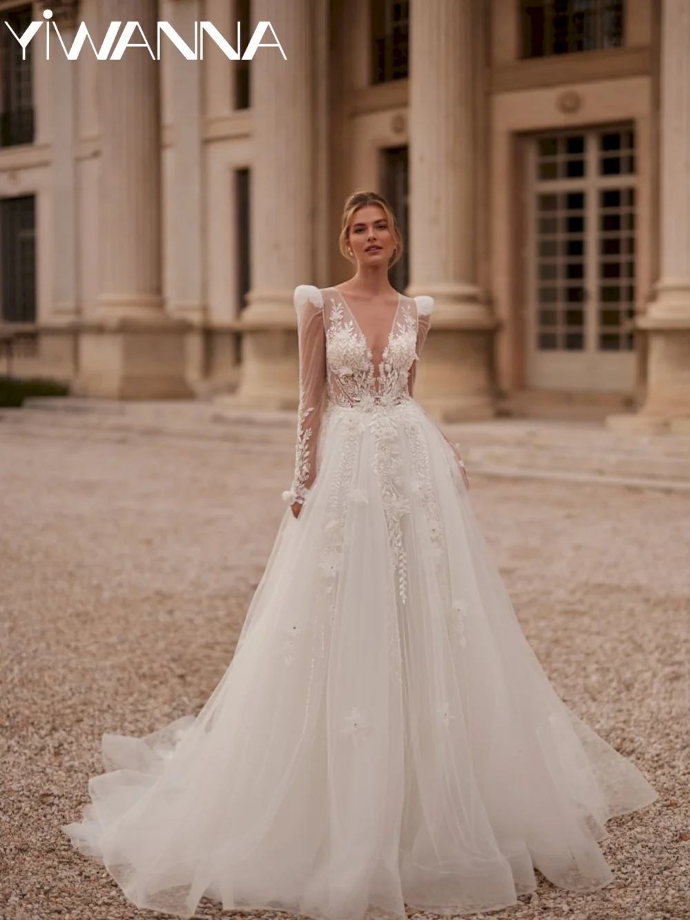Shimmering Beaded A-line Long Wedding Dress Classic Lace Appliques Bridal Gown Customized Deep Vneck Backless Dresses For Bride
Shimmering Beaded A-line Long Wedding Dress Classic Lace Appliques Bridal Gown Customized Deep Vneck Backless Dresses For Bride