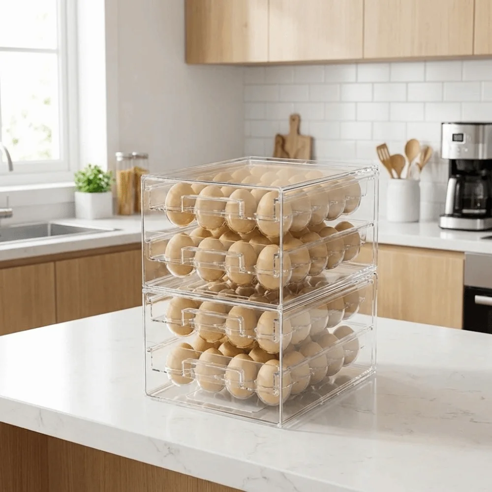 Plastic Egg Storage Box Transparent Double Layer Egg Container Drawer Style Large Capacity Egg Preservation Box Refrigerator
Plastic Egg Storage Box Transparent Double Layer Egg Container Drawer Style Large Capacity Egg Preservation Box Refrigerator