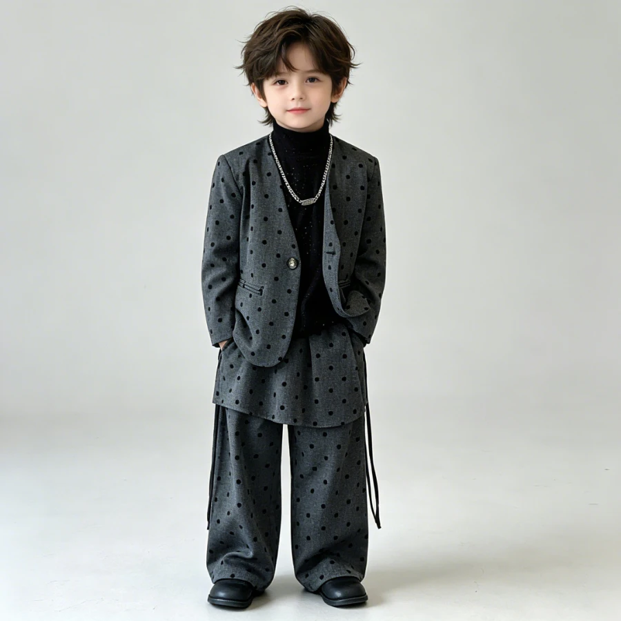 Boys 3Pcs Polka Dot Suit Set Blazer Turtleneck Shirt Pants Kids Casual Streetwear Outfit for School Party Performance Photoshoot
Boys 3Pcs Polka Dot Suit Set Blazer Turtleneck Shirt Pants Kids Casual Streetwear Outfit for School Party Performance Photoshoot