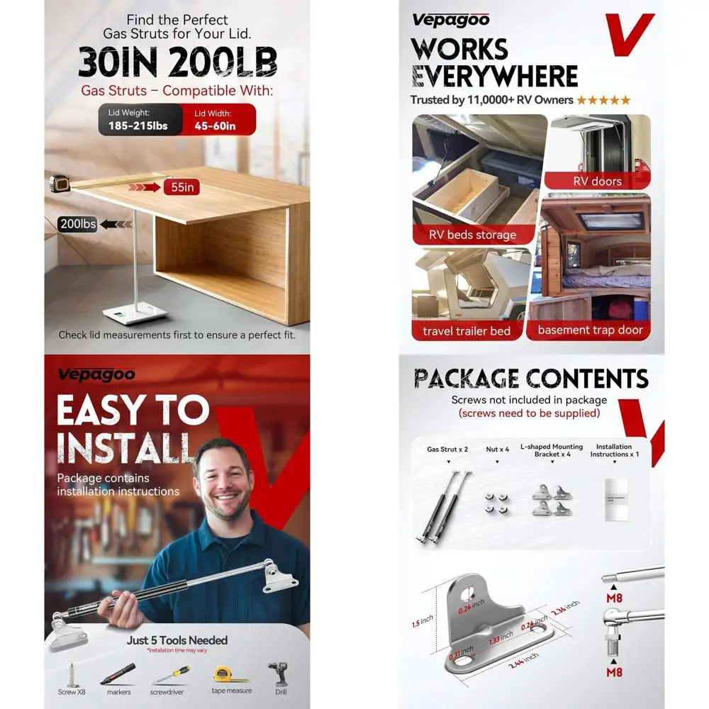 Пара сверхмощных газовых стоек для автофургонов, грузовиков и крышек для хранения (поддерживает 185–25 фунтов)
Пара сверхмощных газовых стоек для автофургонов, грузовиков и крышек для хранения (поддерживает 185–25 фунтов)