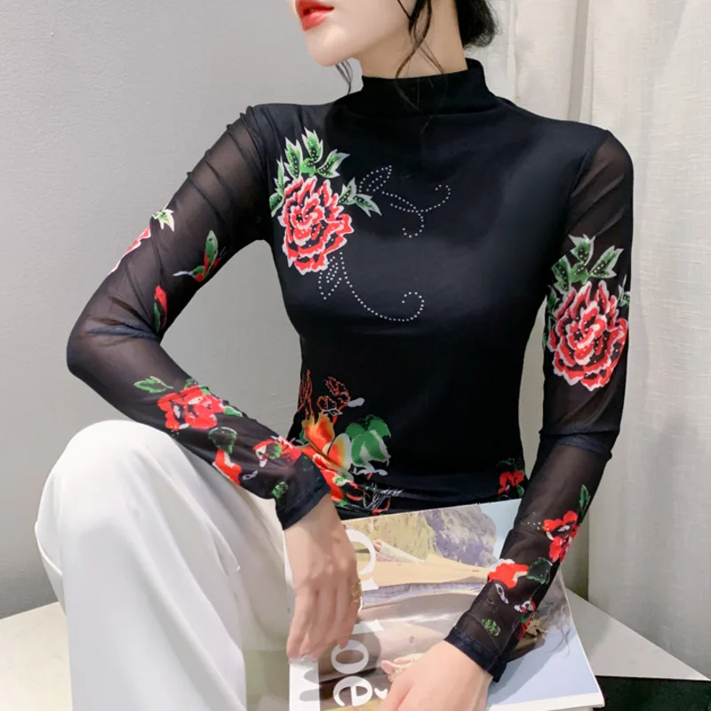 #8717 3d Flower Printed T Shirt Women Vintage Sexy Stretch Mesh T Shirt Long Sleeve Retro Skinny Streetwear Womens Tee Shirts
#8717 3d Flower Printed T Shirt Women Vintage Sexy Stretch Mesh T Shirt Long Sleeve Retro Skinny Streetwear Womens Tee Shirts