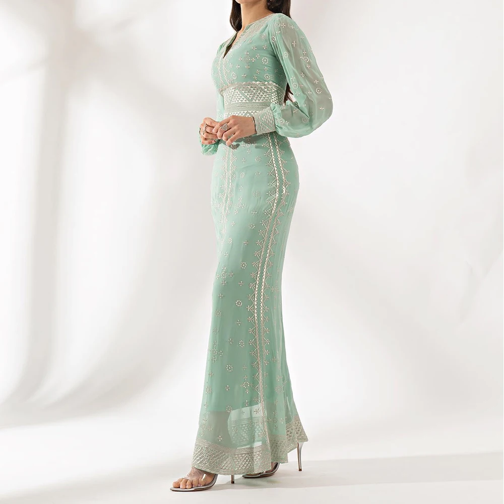 Customized Fashion Chiffon Straight Crystal Evening Dress V-Neck Floor Length Long Sleeves Photo Color Vestidos para mujer
Customized Fashion Chiffon Straight Crystal Evening Dress V-Neck Floor Length Long Sleeves Photo Color Vestidos para mujer