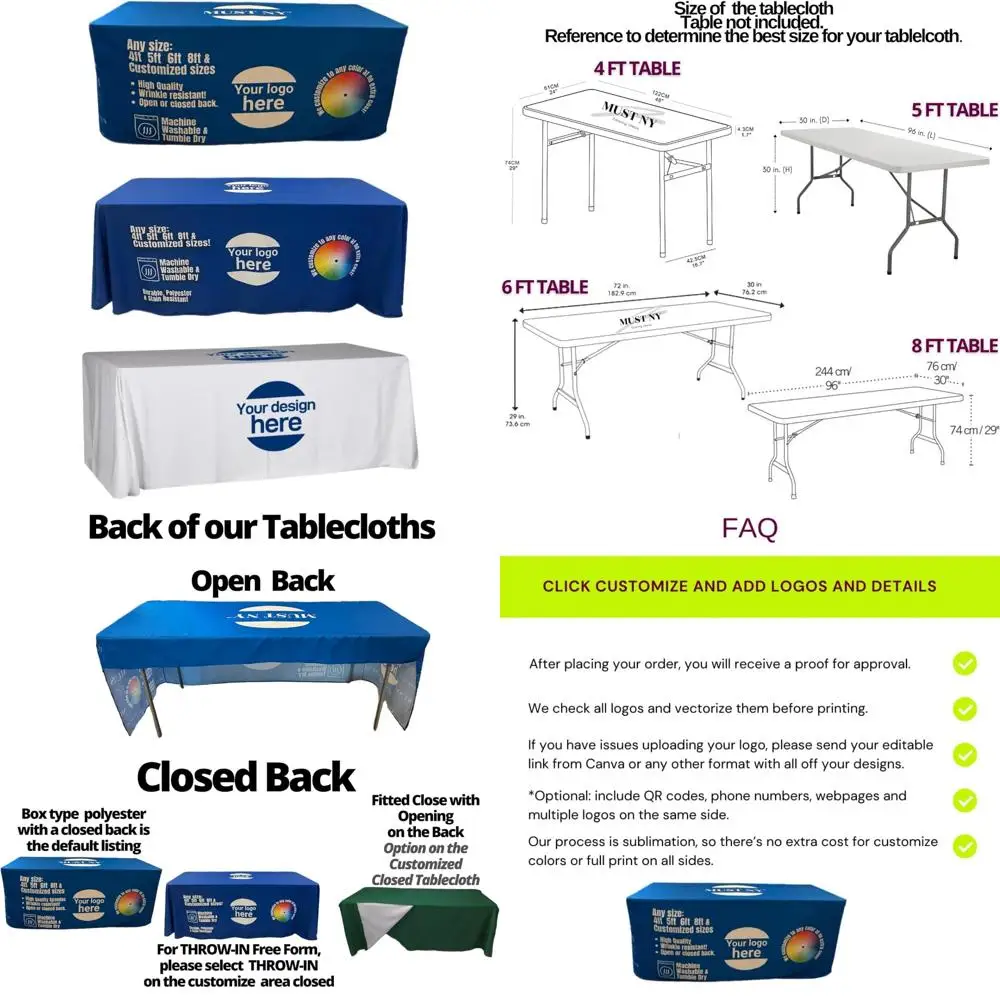 Custom Logo Tablecloth 6 Feet for Tradeshows, Birthdays, Weddings, and Events
Custom Logo Tablecloth 6 Feet for Tradeshows, Birthdays, Weddings, and Events