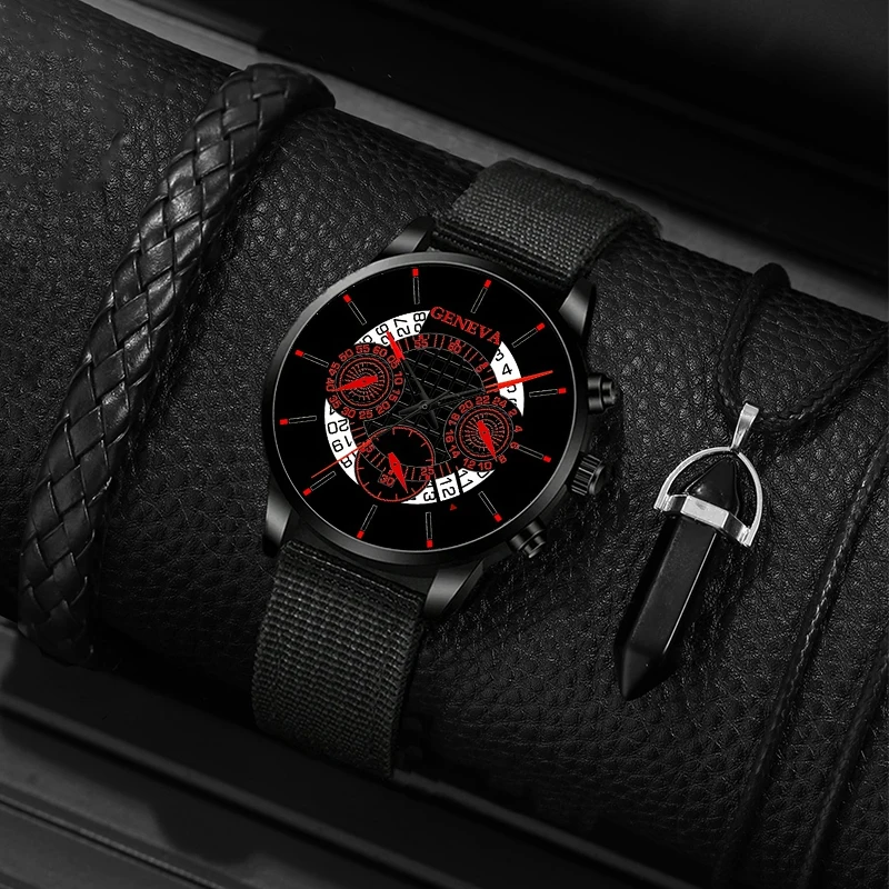 3PCS Set Fashion Mens Calendar Watches Men Business Casual Hand Rope Necklace Black Nylon Strap Quartz Watch Relogio Masculino
3PCS Set Fashion Mens Calendar Watches Men Business Casual Hand Rope Necklace Black Nylon Strap Quartz Watch Relogio Masculino