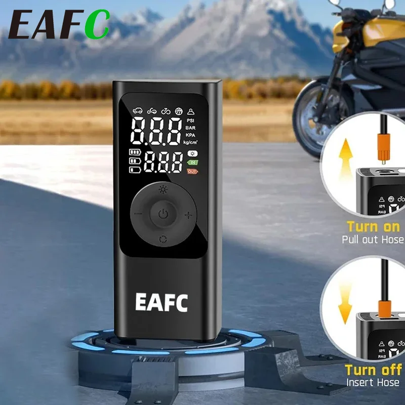 EAFC 4500mAh Cordless Tire Inflator 150PSI Digital Air Compressor Portable Inflator Pump for Car Motorcycle Bike Ball
EAFC 4500mAh Cordless Tire Inflator 150PSI Digital Air Compressor Portable Inflator Pump for Car Motorcycle Bike Ball