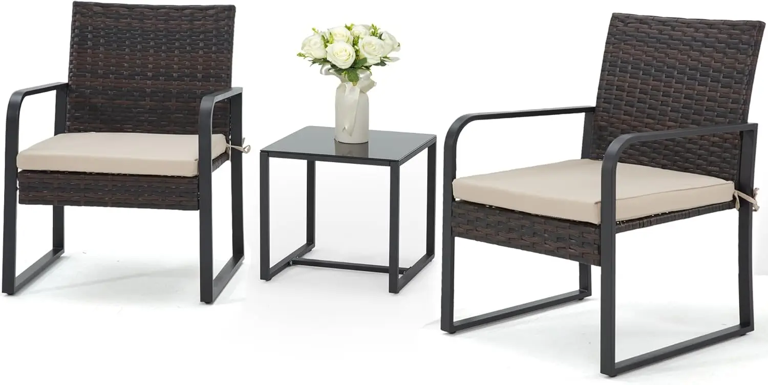 3 Piece Outdoor Patio Furniture Set, Wicker Bistro Set with Cushions & Glass Table for Backyard, Porch, Poolside
3 Piece Outdoor Patio Furniture Set, Wicker Bistro Set with Cushions & Glass Table for Backyard, Porch, Poolside