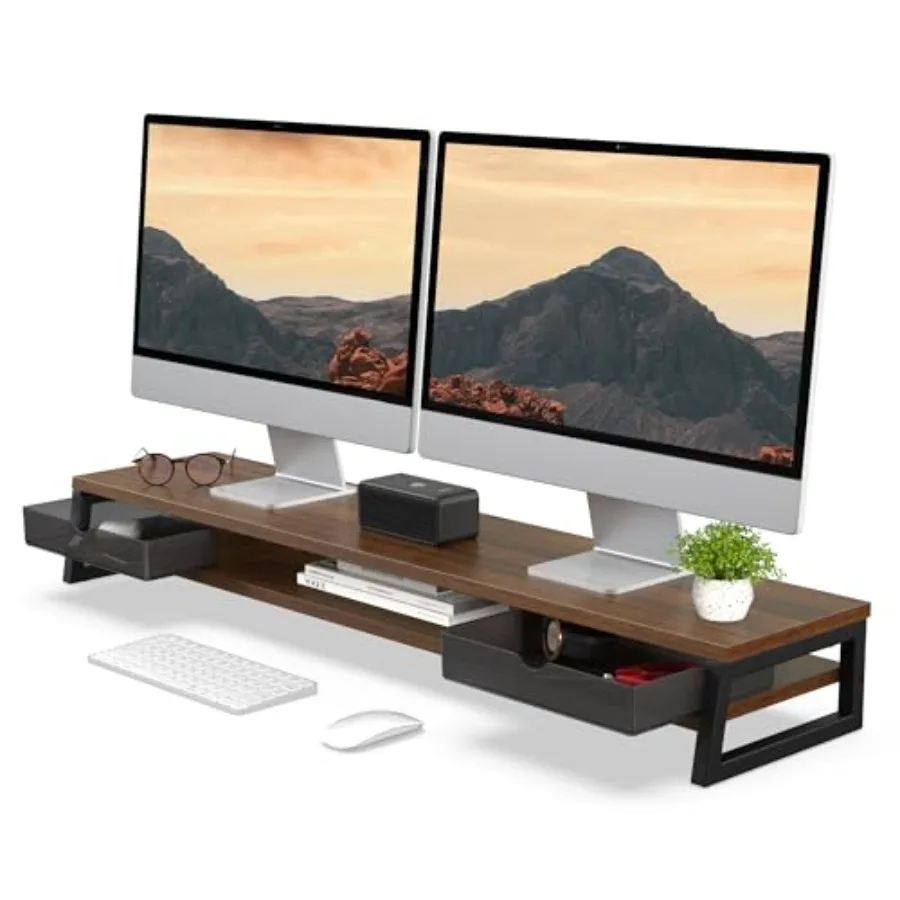 Dual Monitor Stand for Office Desk Use Solid Wood Natural Finish 42.5 Inch Wide 2-Tier Riser with Built-in Drawer for Cable Man
Dual Monitor Stand for Office Desk Use Solid Wood Natural Finish 42.5 Inch Wide 2-Tier Riser with Built-in Drawer for Cable Man
