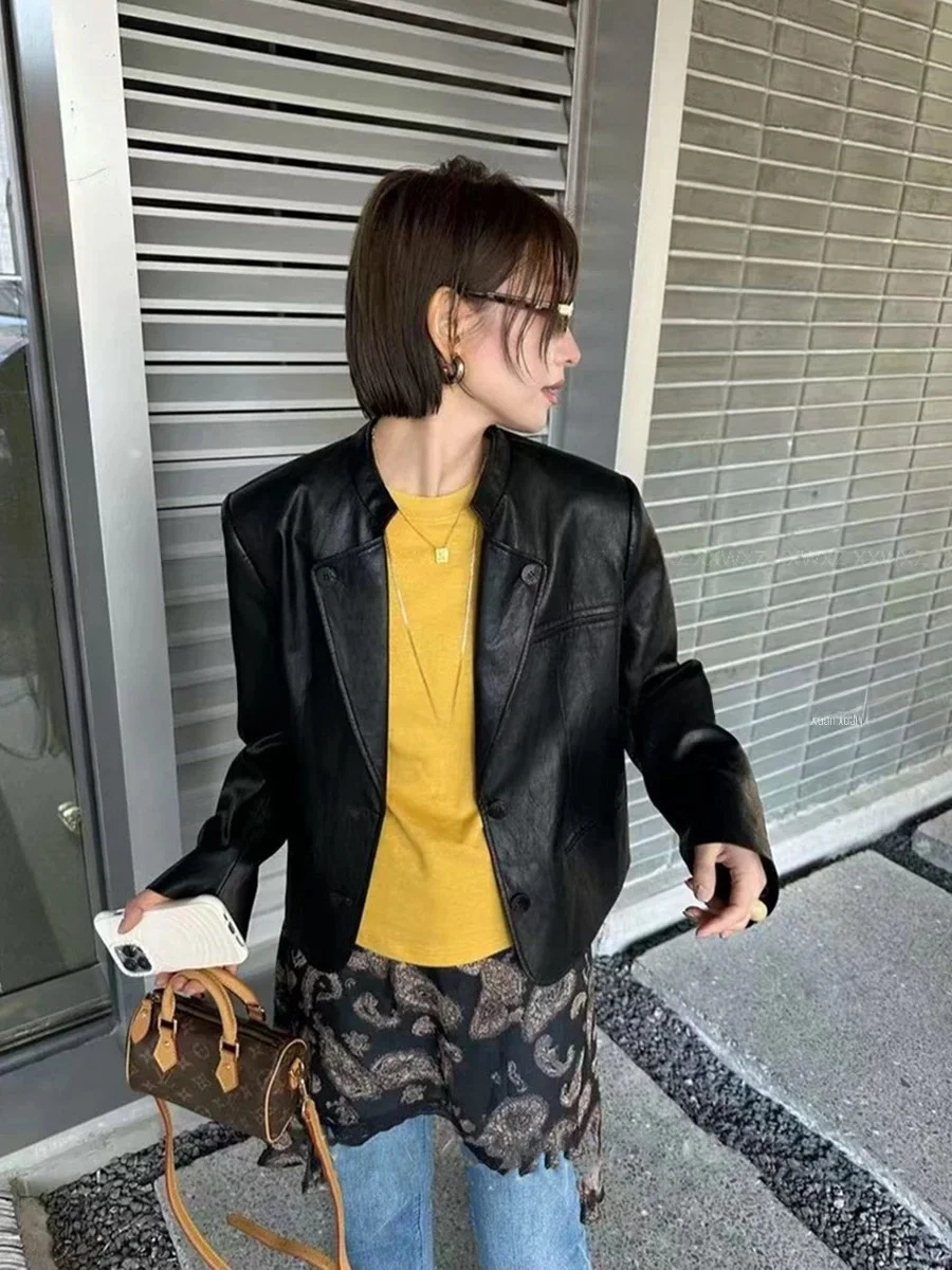 Spring New Leather Motorcycle Jaet Women's eepskin ort Loose Slimming Casual Versatile Top Quali Genuine Leather
Spring New Leather Motorcycle Jaet Women's eepskin ort Loose Slimming Casual Versatile Top Quali Genuine Leather