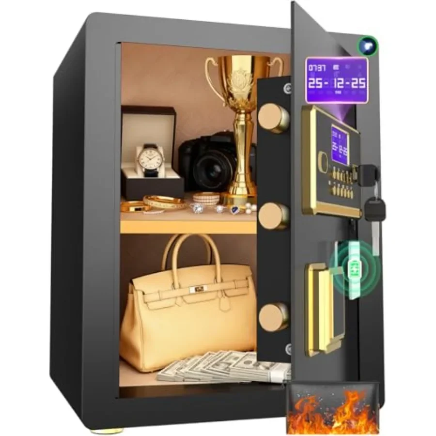 Security Safe with Digital Keypad and Alarm System - Electronic Lock Box for Jewelry Cash with Adjustable Shelves - Includes LE
Security Safe with Digital Keypad and Alarm System - Electronic Lock Box for Jewelry Cash with Adjustable Shelves - Includes LE