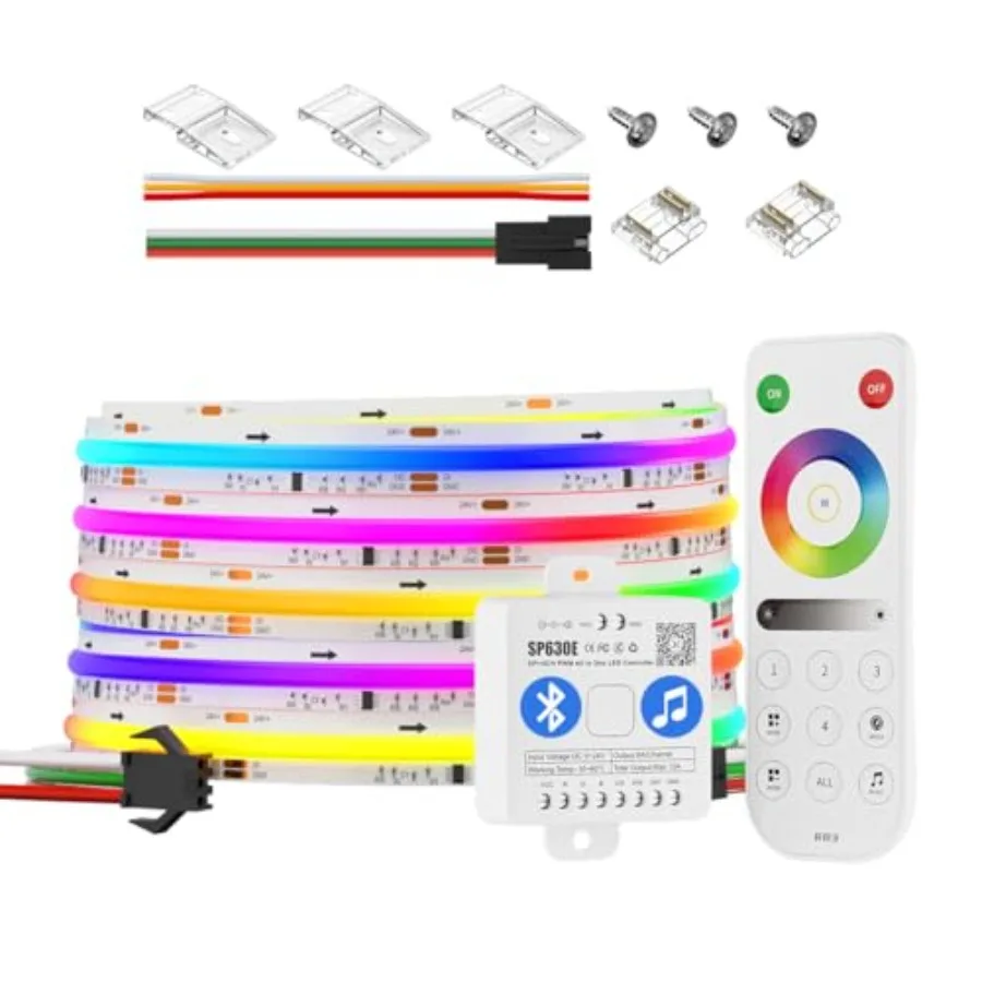 FCOB WS2811 IC RGB Chip Chasing Color COB LED Strip DC24V 630LED/m 16.4FT 5meters 70IC 10mm Width 4 Zones 2.4GHz RF Remote RB3+
FCOB WS2811 IC RGB Chip Chasing Color COB LED Strip DC24V 630LED/m 16.4FT 5meters 70IC 10mm Width 4 Zones 2.4GHz RF Remote RB3+