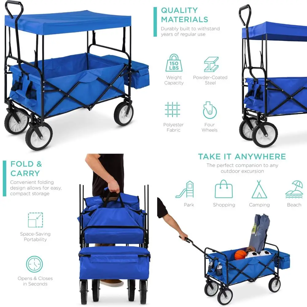 Collapsible Folding Outdoor Utility Wagon with Canopy for Beach, Picnic, Camping, Tailgates - Garden Cart with Removable Sides
Collapsible Folding Outdoor Utility Wagon with Canopy for Beach, Picnic, Camping, Tailgates - Garden Cart with Removable Sides