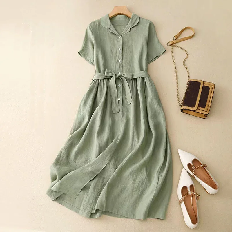 Pop Solid Vintage Shirt Dress New Summer Polo Collar Breathable Midi Dress Casual Loose Daily Dresses For Women Robe Femme
Pop Solid Vintage Shirt Dress New Summer Polo Collar Breathable Midi Dress Casual Loose Daily Dresses For Women Robe Femme