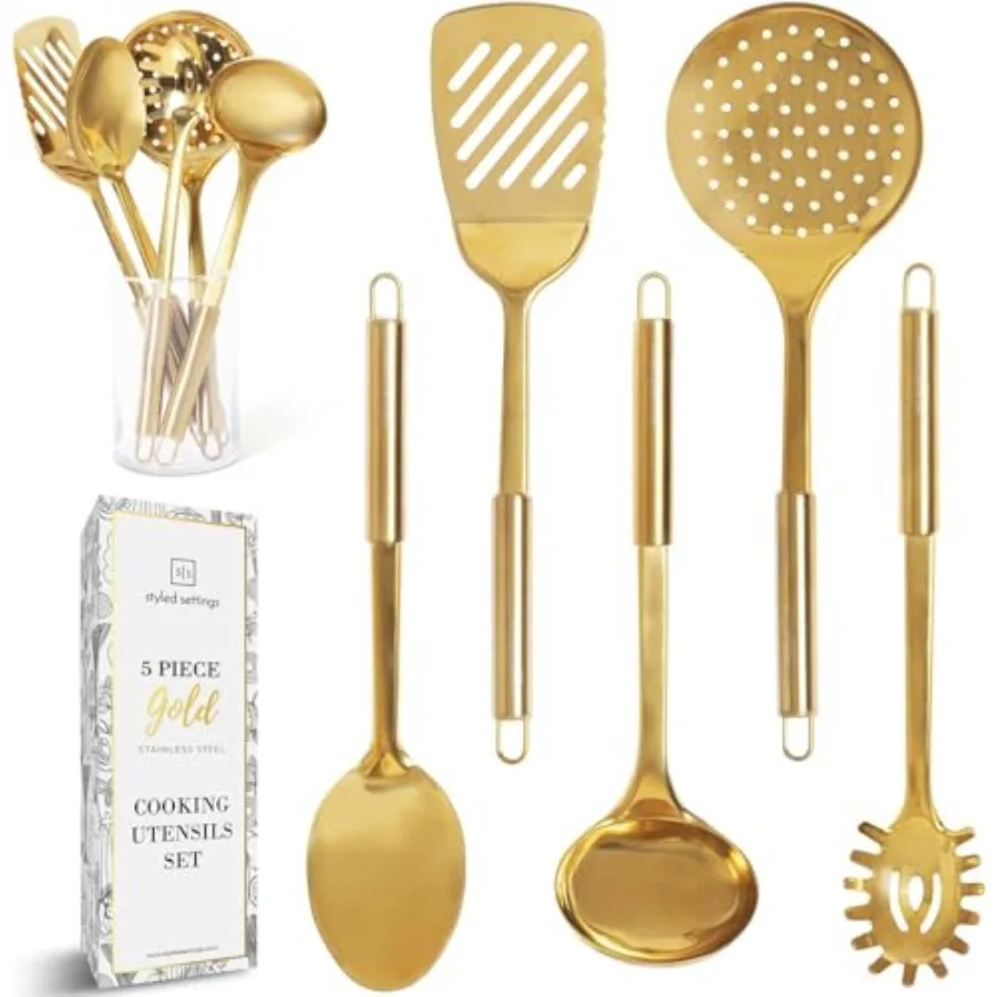 Kitchen Utensils Set 5-Piece Stainl Steel Kitchen Tools for Modern Cooking and Serving Dishwasher Safe Ladle, Spoon, Spatula, P
Kitchen Utensils Set 5-Piece Stainl Steel Kitchen Tools for Modern Cooking and Serving Dishwasher Safe Ladle, Spoon, Spatula, P