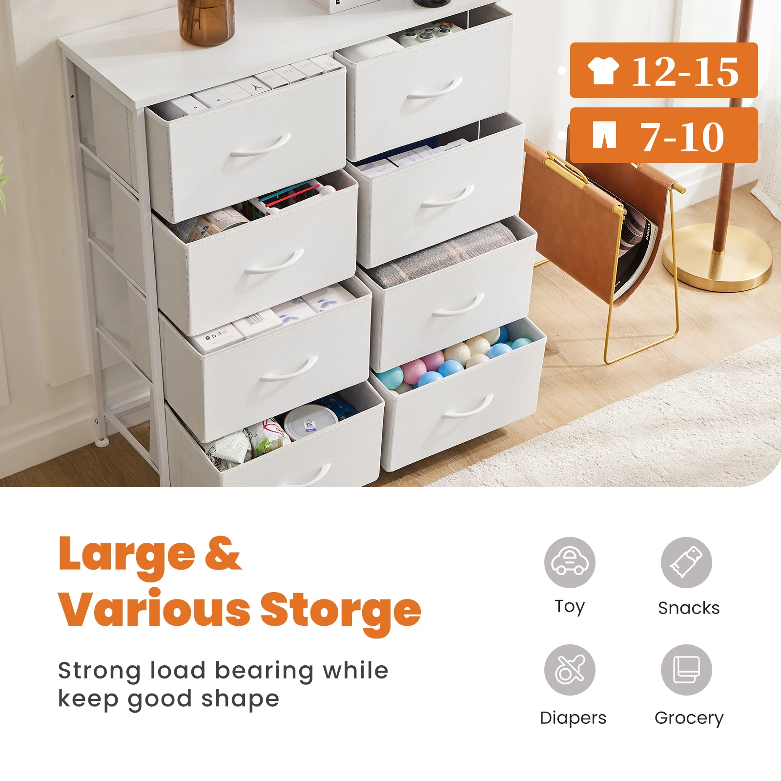 Tall Dresser Fabric Storage Tower, Wooden Top for Kid's Room, Closet, Entryway, Nursery
Tall Dresser Fabric Storage Tower, Wooden Top for Kid's Room, Closet, Entryway, Nursery