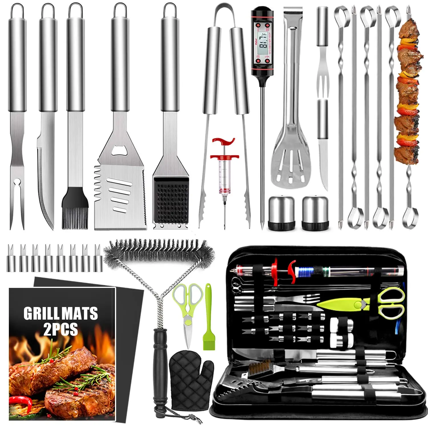 34Pcs BBQ Grill Accessories Set Stainless Steel Grill Tools with Thermometer, Grill Mats for Backyard, Camping, BBQ Set
34Pcs BBQ Grill Accessories Set Stainless Steel Grill Tools with Thermometer, Grill Mats for Backyard, Camping, BBQ Set