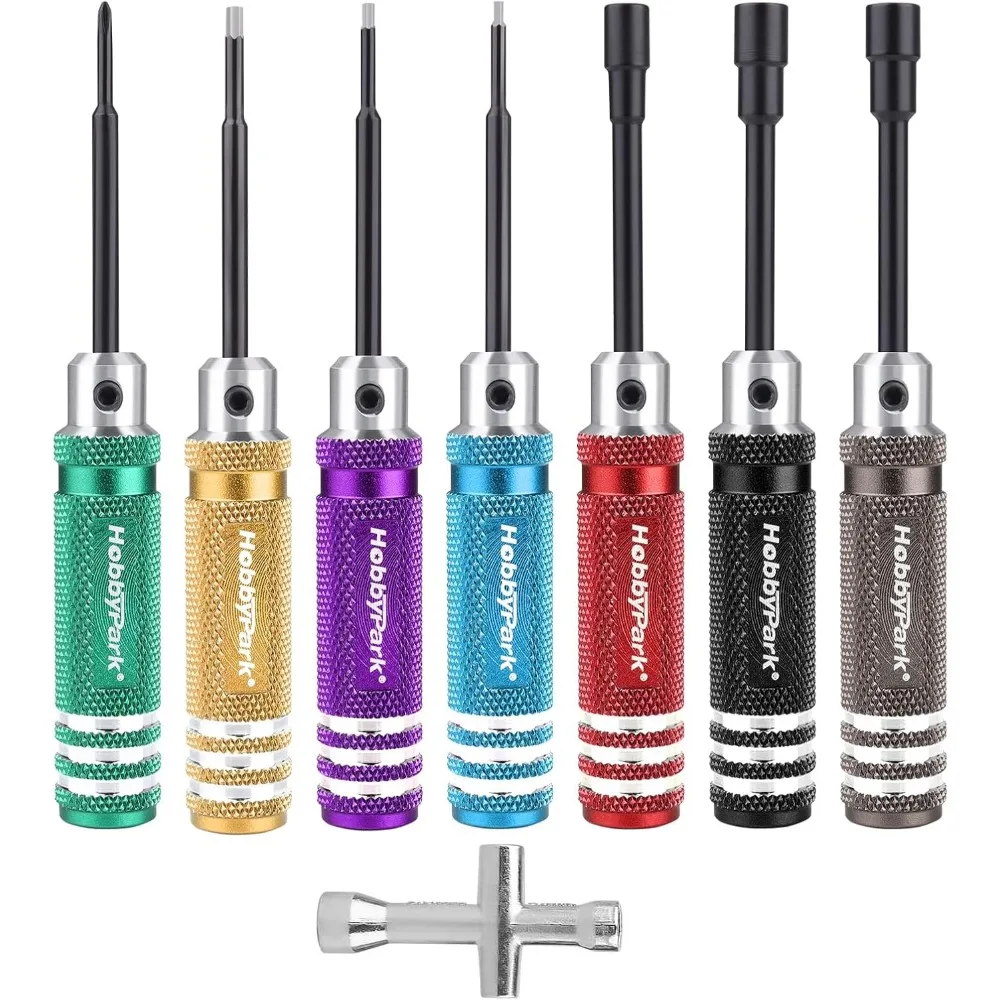 HobbyPark 7 in 1 Mini RC Screwdriver Set-0.05/1.5mm/2.0mm Hex Wrench & H4.0/5.0/5.5mm Nut Driver & 2.0mm Phillips Screw Driver R
HobbyPark 7 in 1 Mini RC Screwdriver Set-0.05/1.5mm/2.0mm Hex Wrench & H4.0/5.0/5.5mm Nut Driver & 2.0mm Phillips Screw Driver R