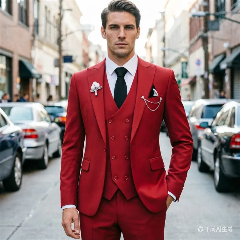 Мужской костюм-тройка европейских размеров с стильной брошью и платком для кармана — идеально подходит для баров, свадеб и вечеринок.
Мужской костюм-тройка европейских размеров с стильной брошью и платком для кармана — идеально подходит для баров, свадеб и вечеринок.